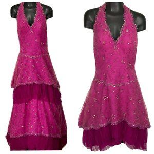 Formal Dress Posh Precious Womens 4 Magenta Beads Junior Halter Convert Skirt